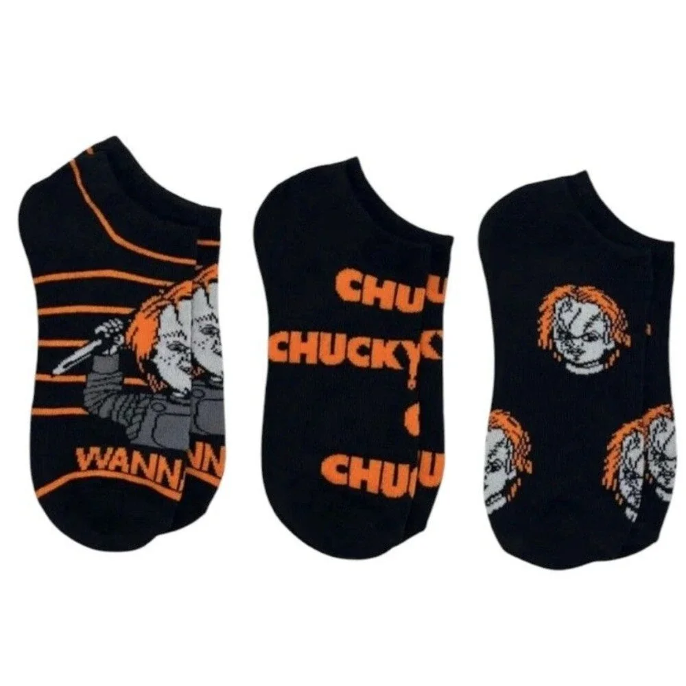 3x Chucky Halloween Novelty No Show Socks  Size 4-10